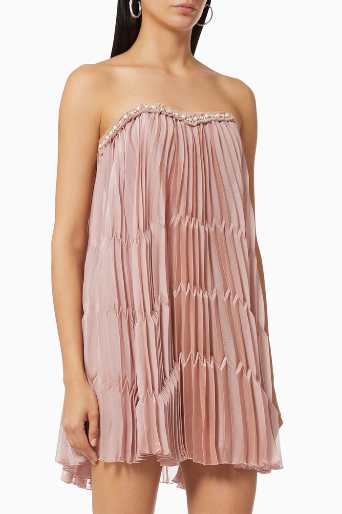 

Pleated Mini Dress in Shiny Voile, Pink