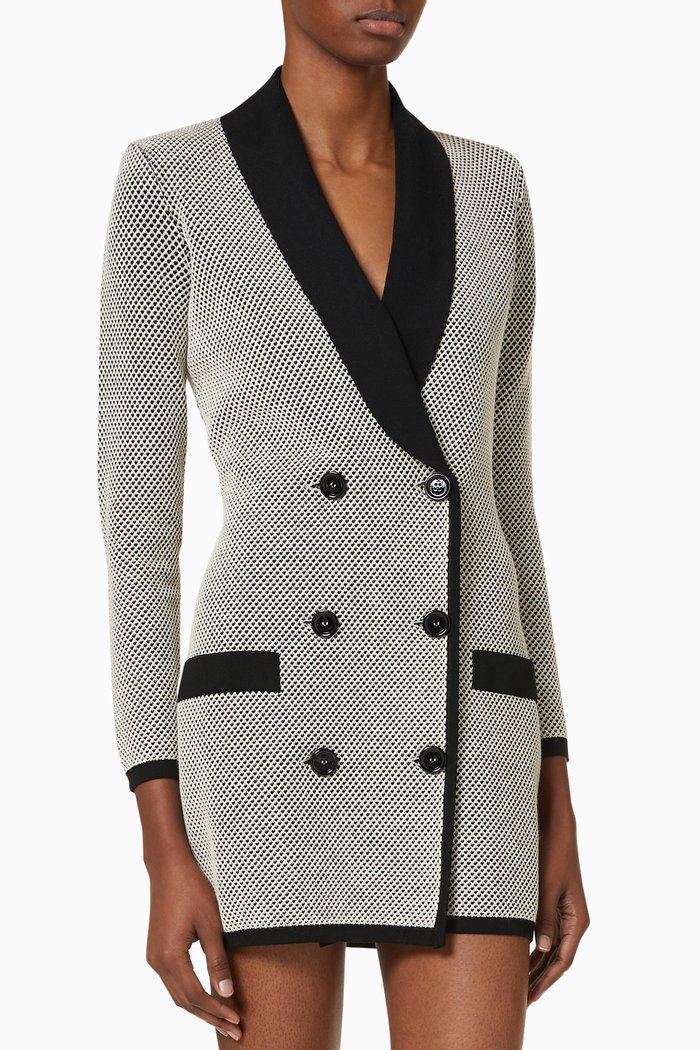 

Mini Coat Dress in Honeycomb Viscose Knit, Black