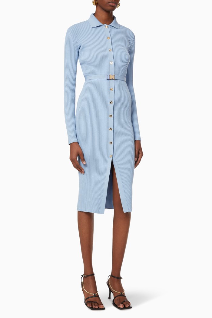 

Shirt Dress in Narrow-rib Viscose Knit, Blue