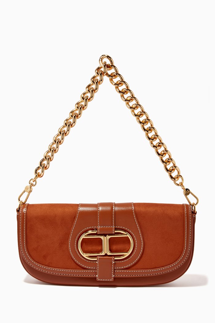 

Shoulder Bag in Faux Leather & Suede, Brown