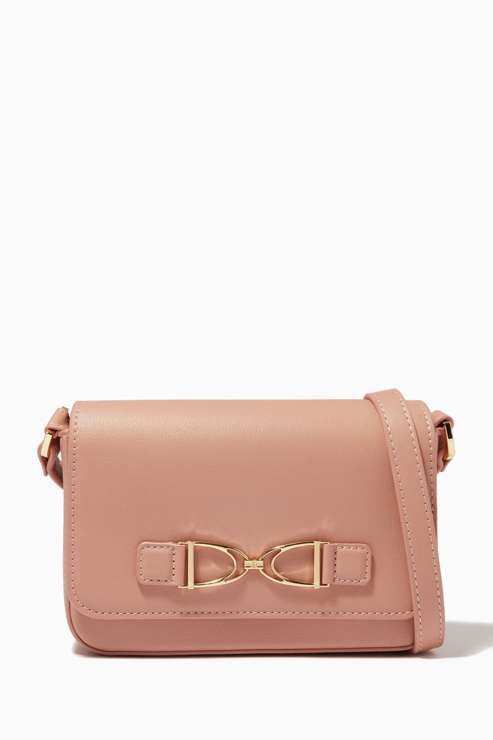 

Horsebit Small Shoulder Bag in Faux Leather, Pink