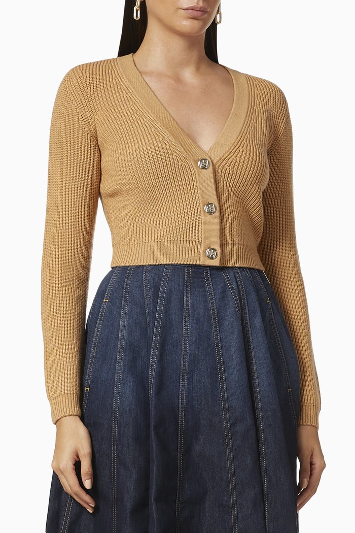 

Crop Cardigan in Rib-knit, Brown