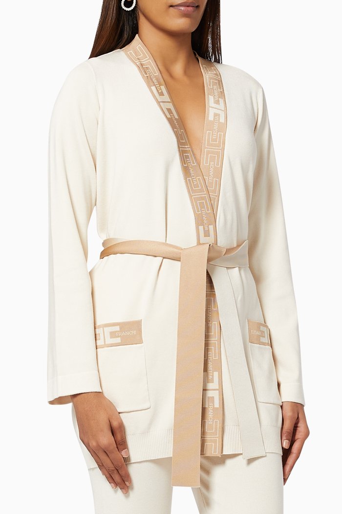 

Jacquard Logo Cardigan in Viscose Knit, White