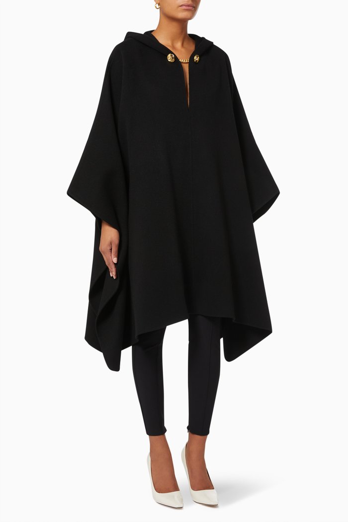 

Hooded Poncho in Double Wool Broadcloth, Black
