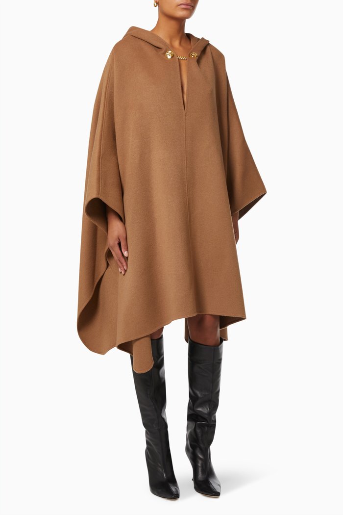 

Hooded Poncho in Double Wool Broadcloth, Brown