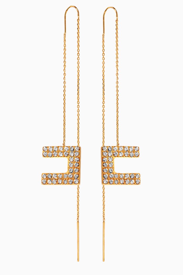Double C Threader Earrings with Crystals, Gold