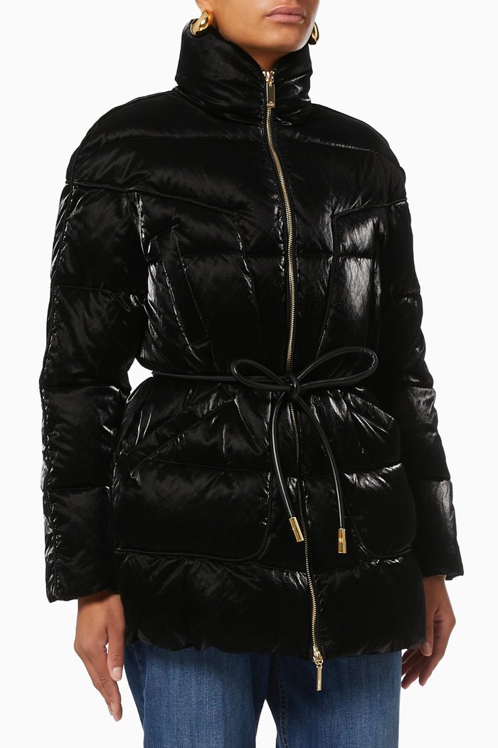 

Oversize Quilted Jacket in Satin Voile, Black