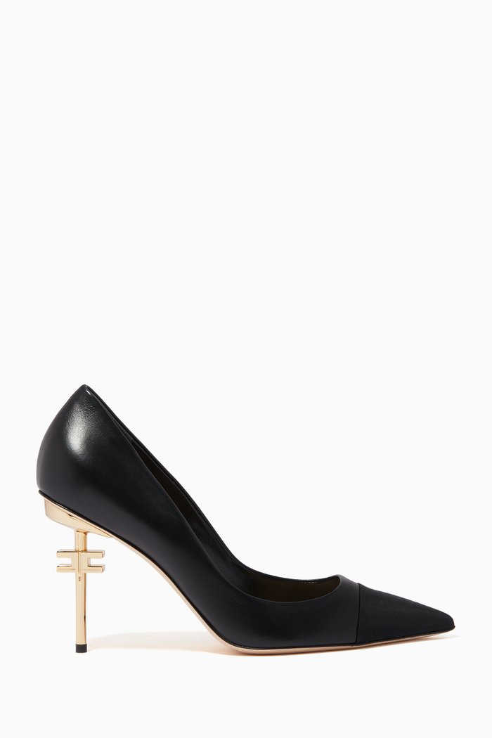 Pumps 90 with Sculpted Logo Heel in Nappa, Black