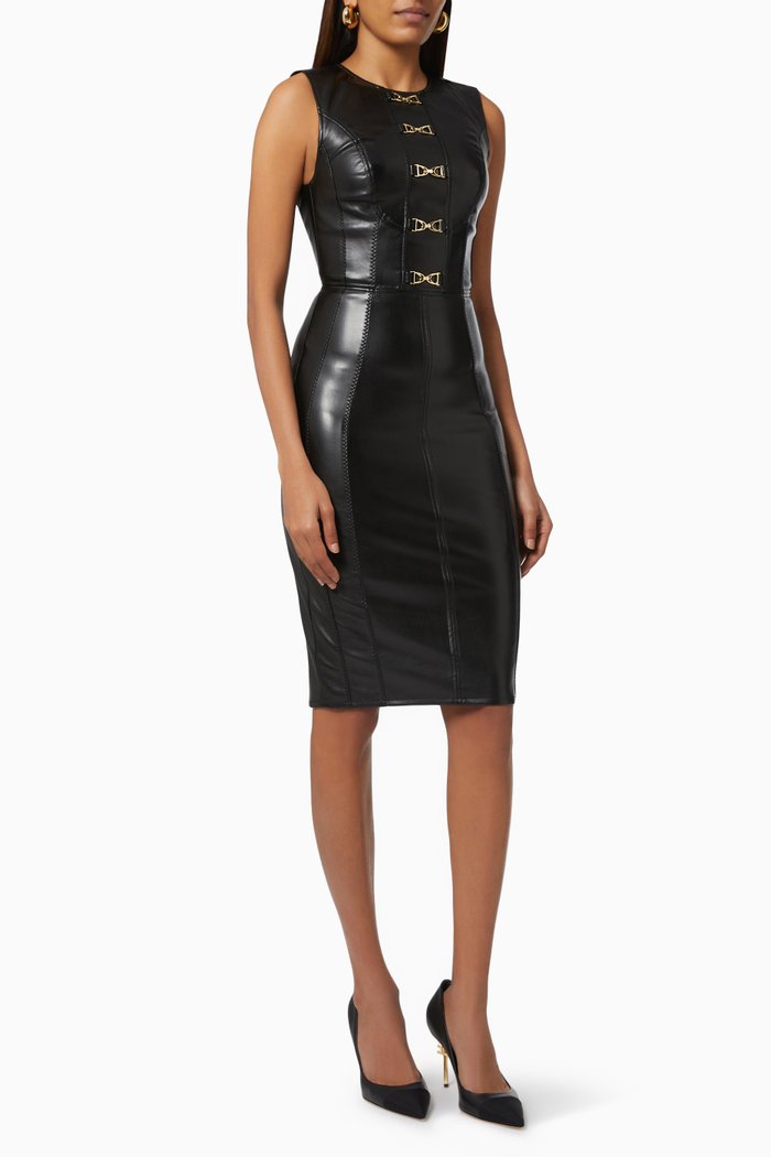 

Sheath Dress in Faux Leather, Black