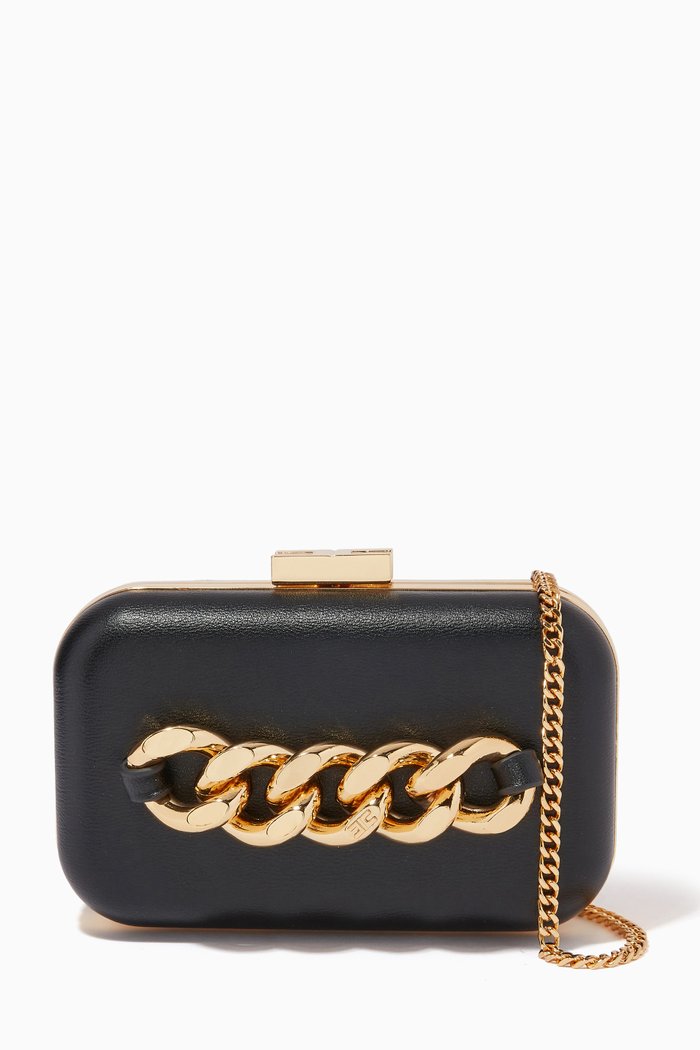 

Clutch Bag on Chain in Nappa Faux Leather, Black