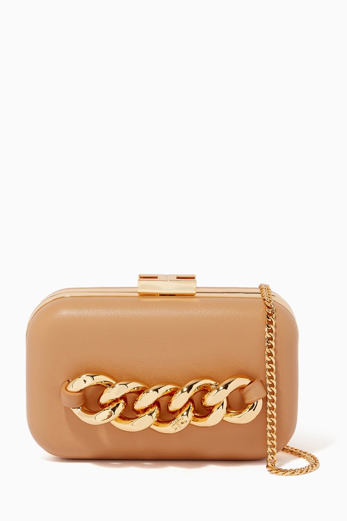 

Clutch Bag on Chain in Nappa Faux Leather, Brown