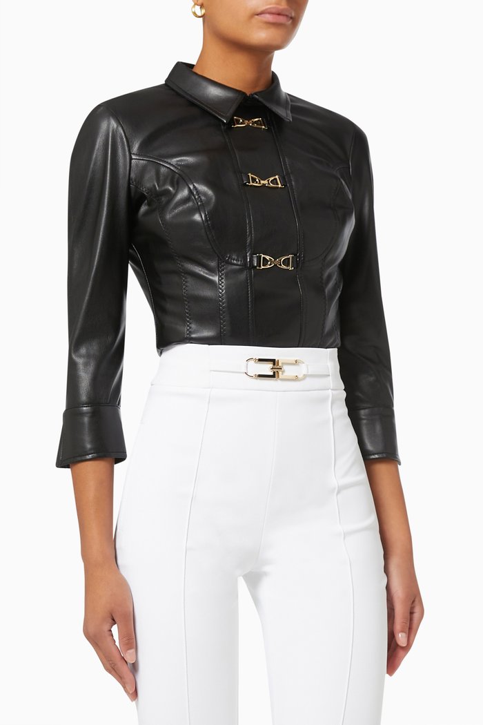 

Shirt Bodysuit in Faux Leather, Black