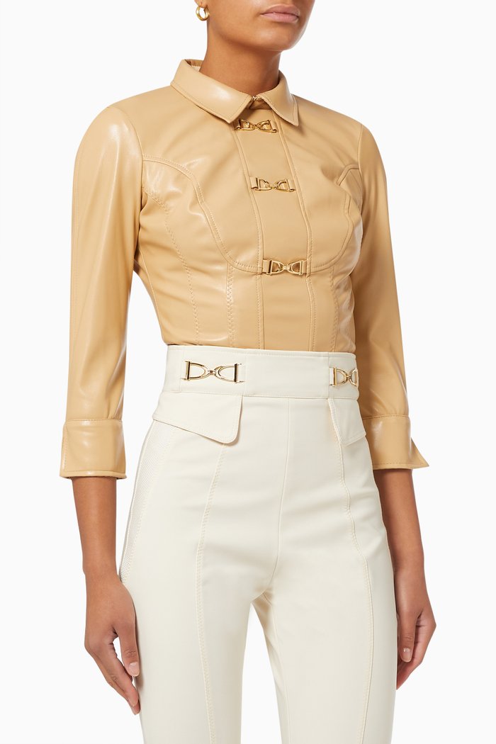 

Shirt Bodysuit in Faux Leather, Brown