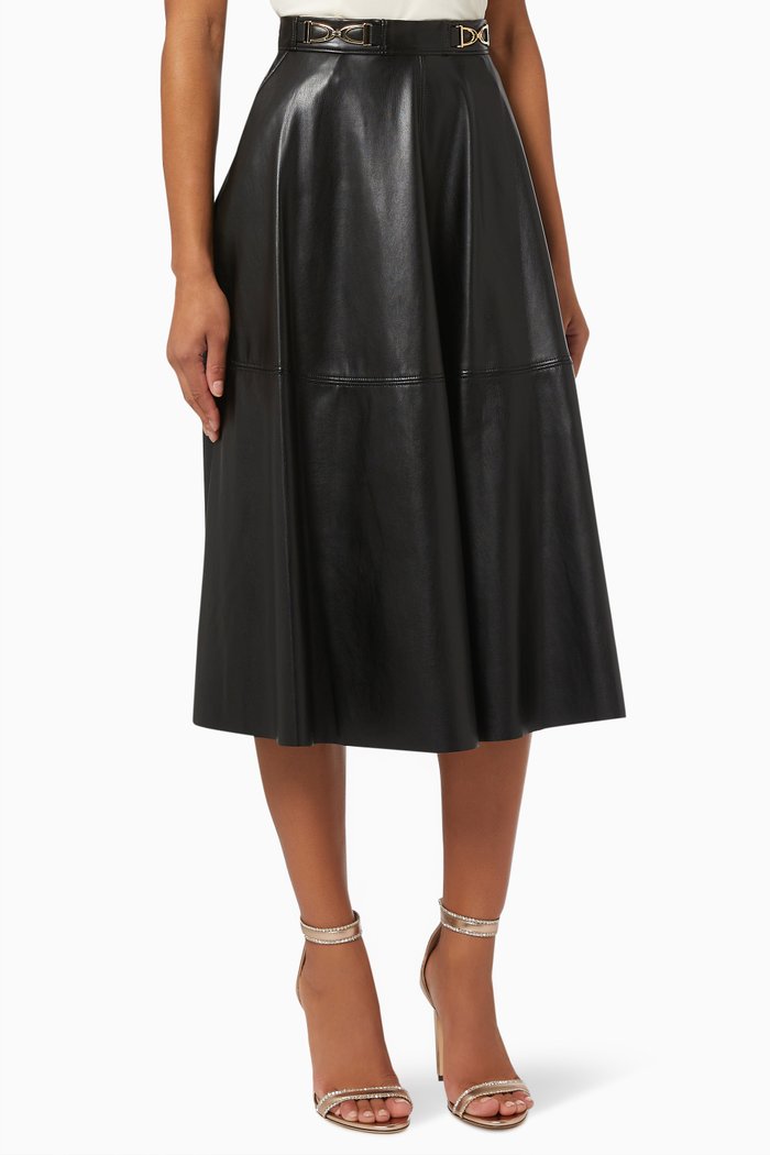 

Midi Circle Skirt in Faux Leather, Black