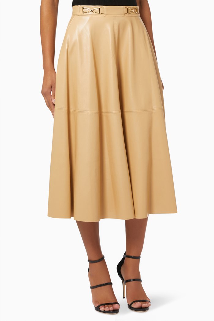 

Midi Circle Skirt in Faux Leather, Brown