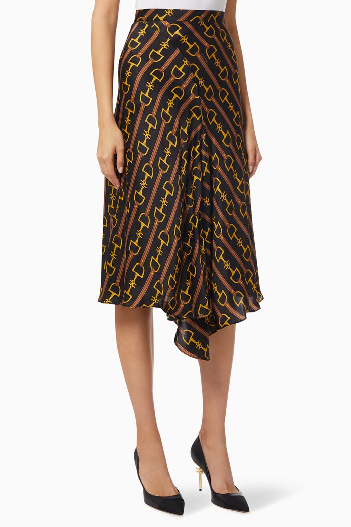 

Midi Skirt in Horsebit Print Silk Satin, Multicolour