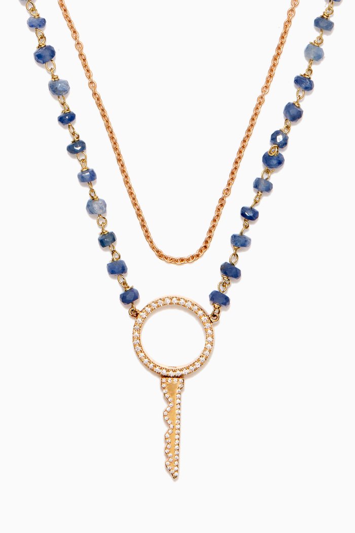

Key To My Heart Double Chain Necklace with Diamonds in 18kt White Gold
