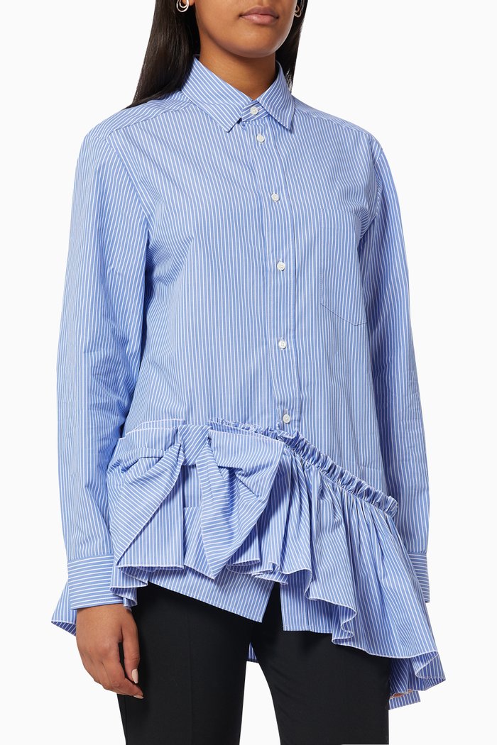 

Asymmetrical Shirt in Striped Cotton, Blue