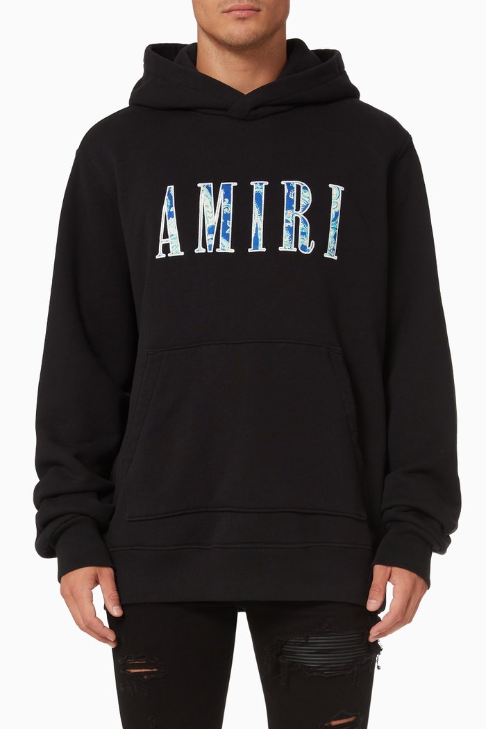 Paisley Core Logo Hoodie in Brushed Terry, Black