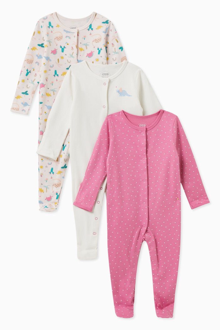 

Dinosaur Sleepsuits in Jersey, Set of 3, Multicolour