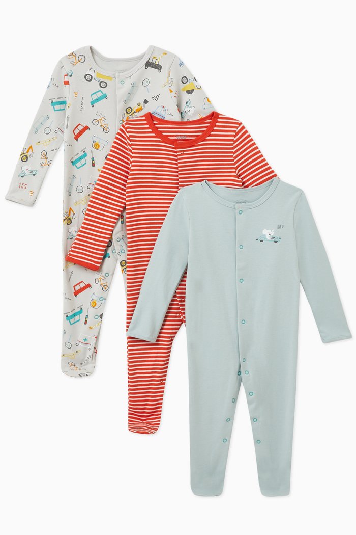 

Printed Sleepsuits in Jersey, Set of 3, Multicolour