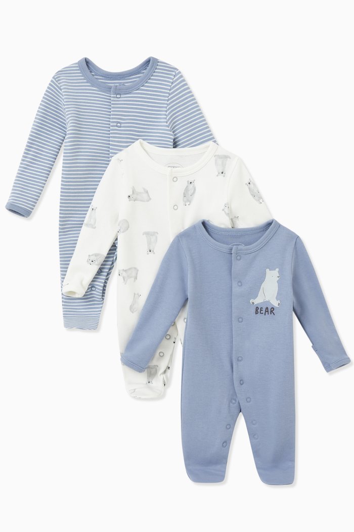 

Bear Sleepsuits in Jersey, Set of 3, Multicolour