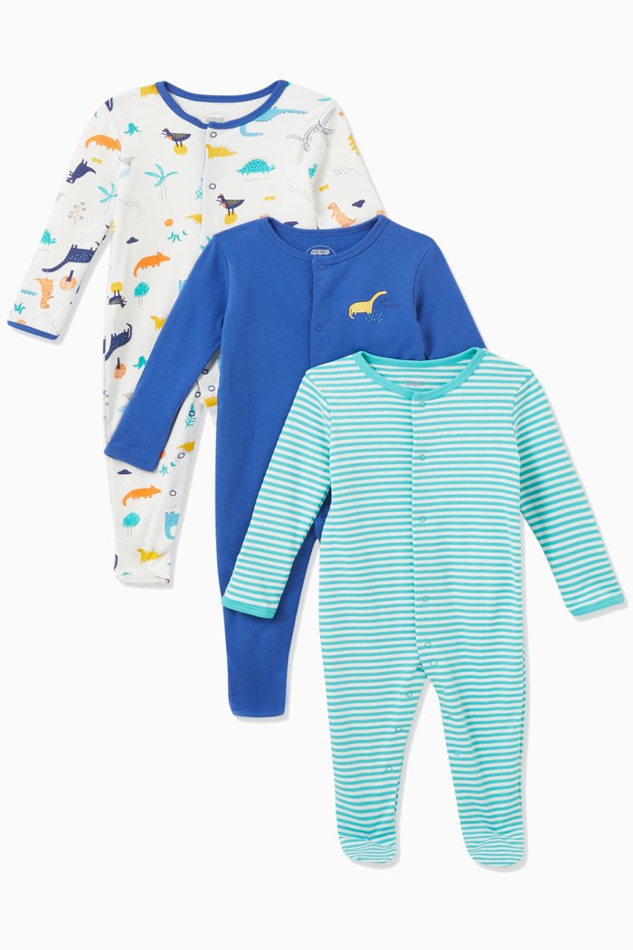 

Dinosaur Sleepsuits in Jersey, Set of 3, Multicolour
