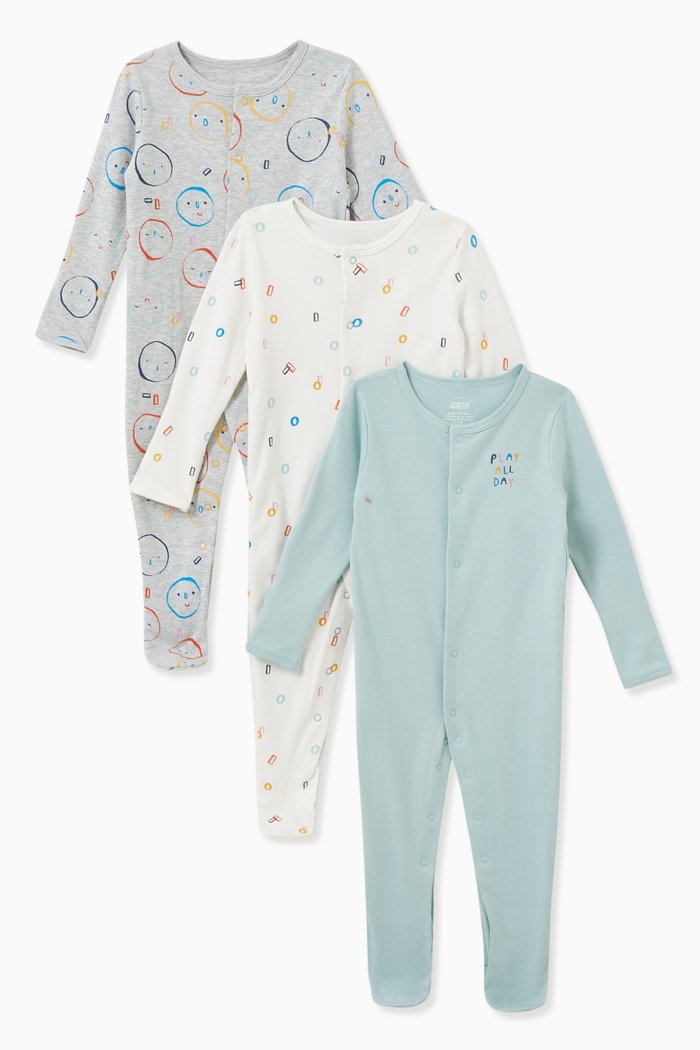 

Printed Sleepsuits in Jersey, Set of 3, Multicolour