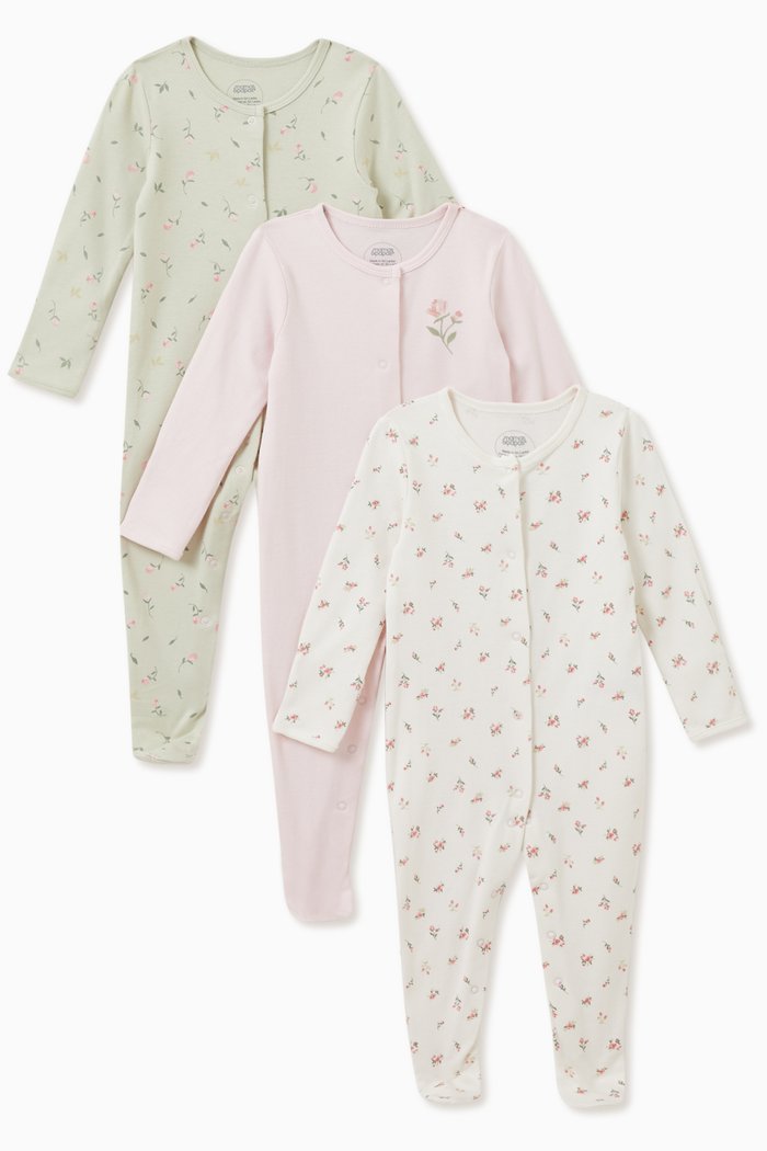 

Roses Sleepsuits in Jersey, Set of 3, Multicolour