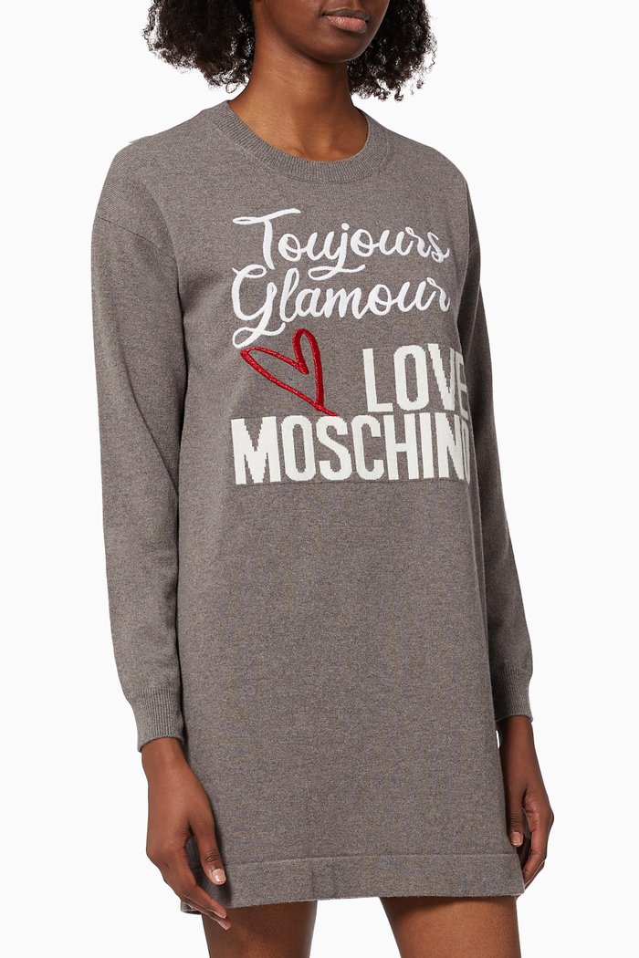 

Knit Logo Print Dress in Wool, Grey