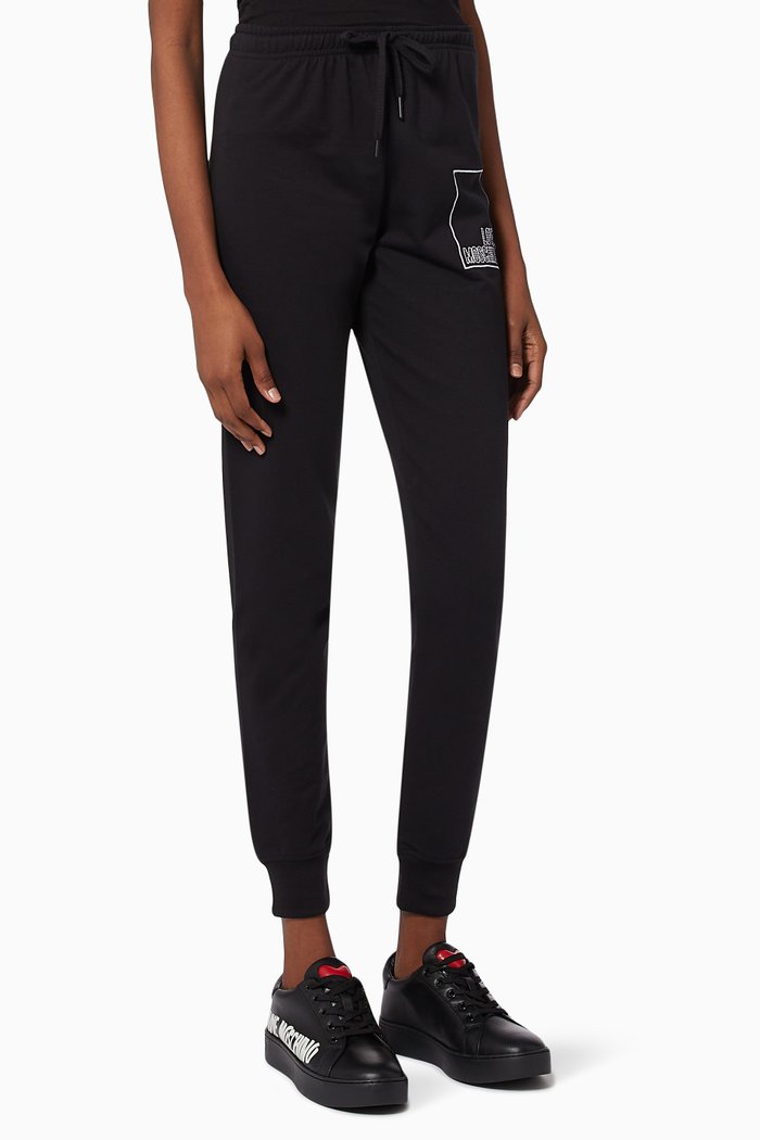 

Stitched Logo Trackpants in Jersey, Black