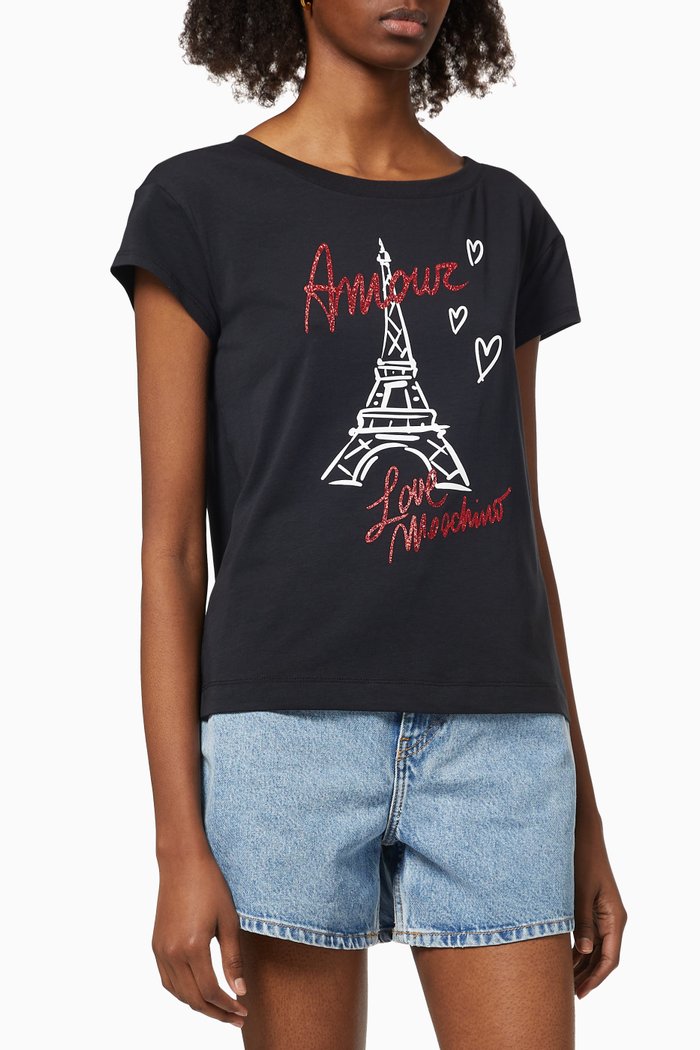 

Eiffel Tower Print T-shirt in Cotton, Black