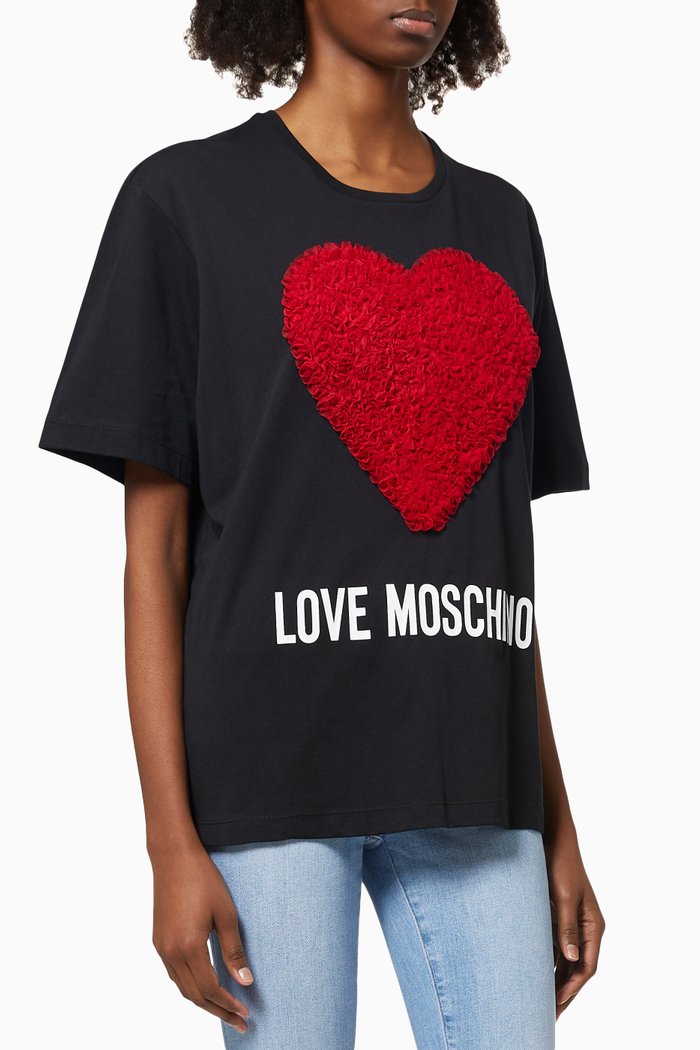 

Oversized 3D Heart Logo T-shirt in Cotton, Black