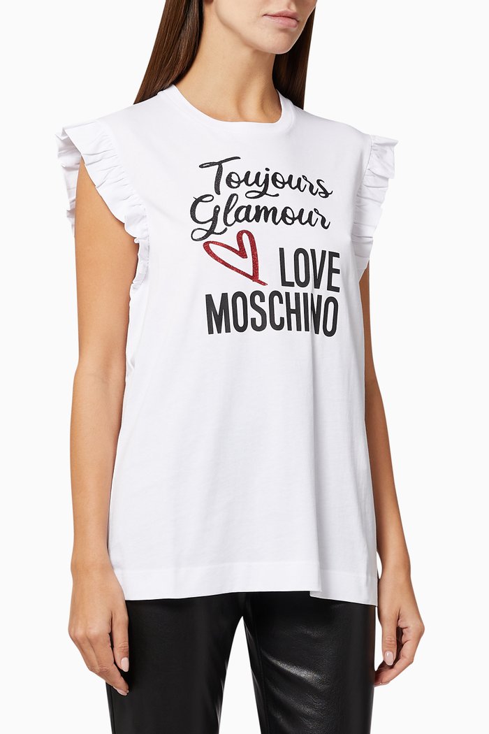 

Print Ruffle T-shirt in Cotton, White