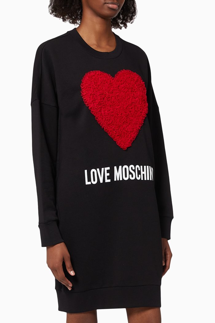 

3D Heart with Logo Dress in Cotton, Black