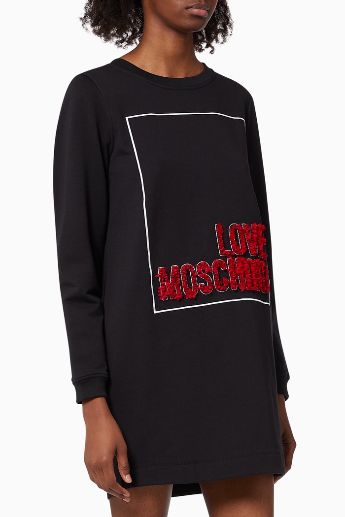 3D Logo Sweatshirt Dress in Cotton, Black