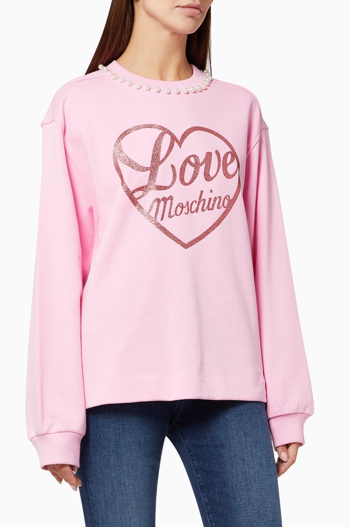 

Pearl Embellished Logo Sweatshirt, Pink