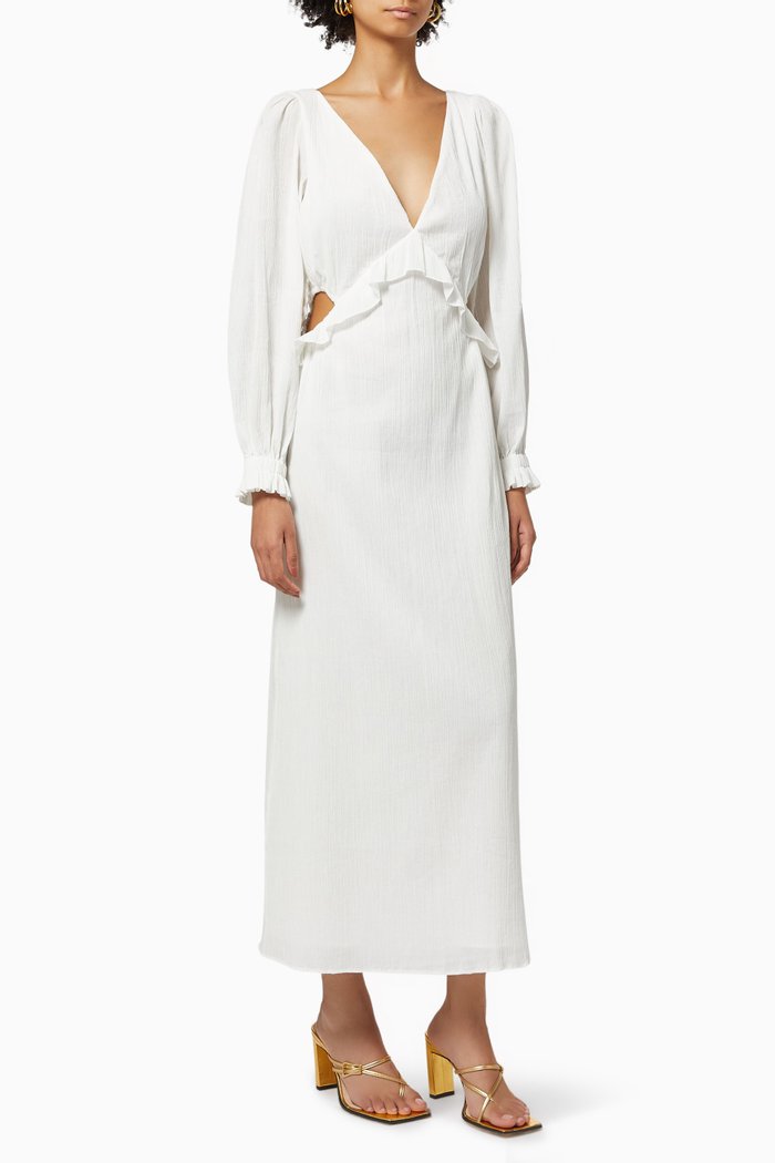

Magnolia Open Back Ruffle Midi Dress in Organic Cotton, White