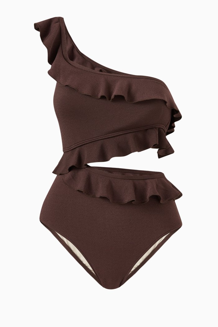 

Ruffled One-Piece Swimsuit, Brown