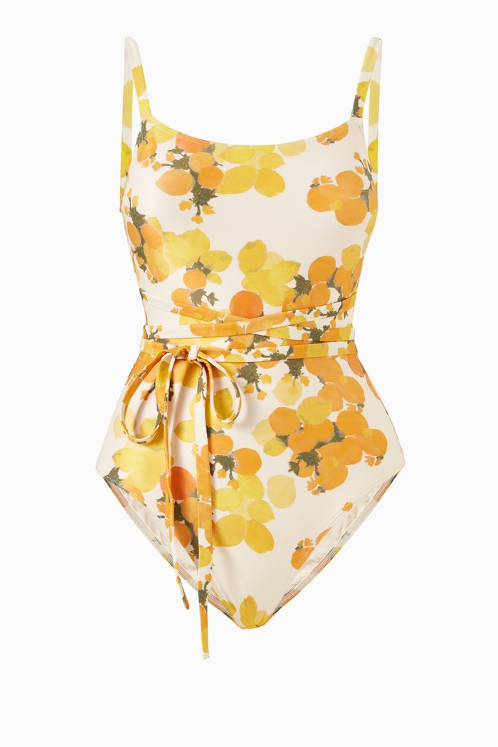 Tie Side One Piece Swimsuit, Yellow