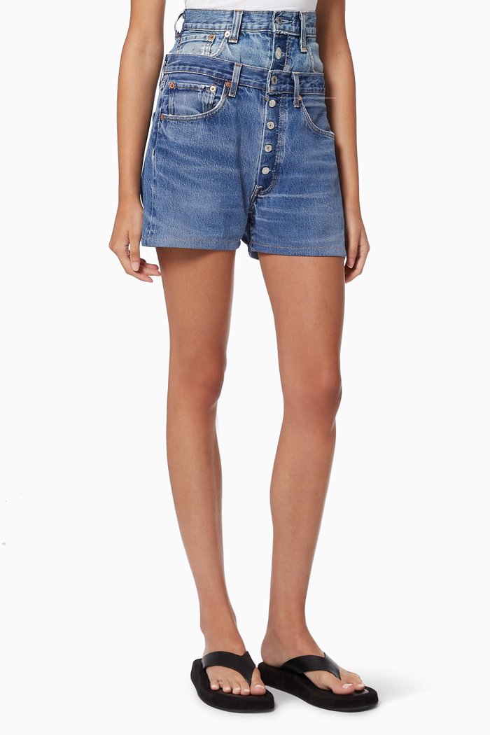 

Double Waist Shorts in Denim, Blue