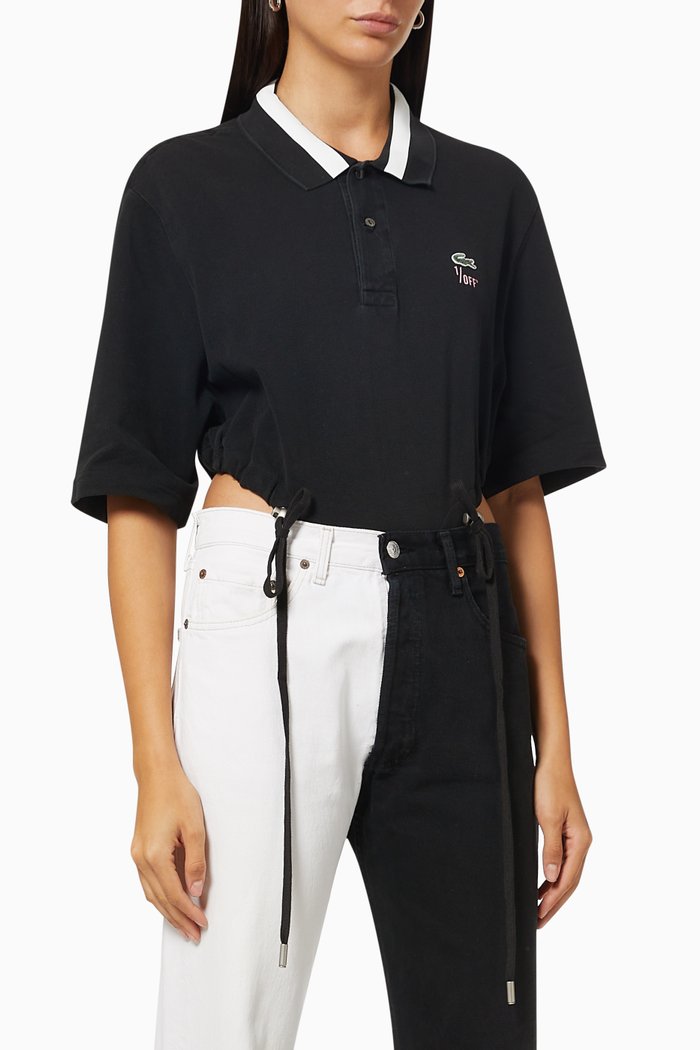 

Polo Drawstring Bodysuit in Cotton Piqué, Black