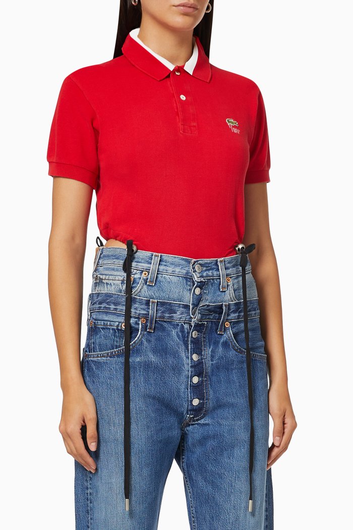 

Polo Drawstring Bodysuit in Cotton Piqué, Red