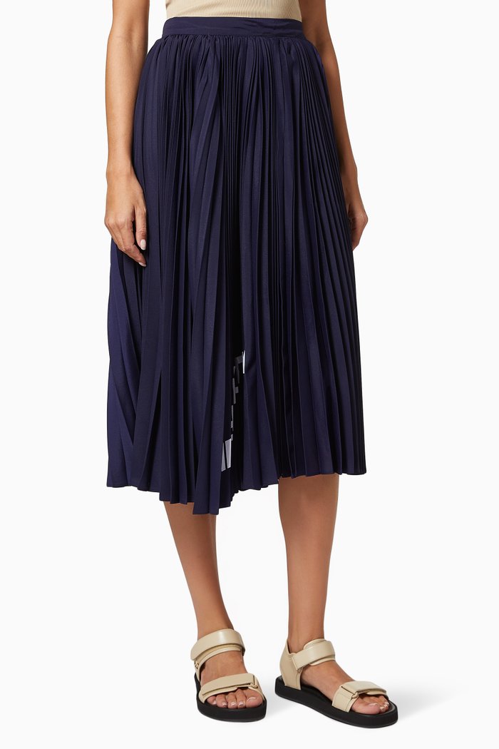 

Logo Print Skirt in Pleated Satin, Blue