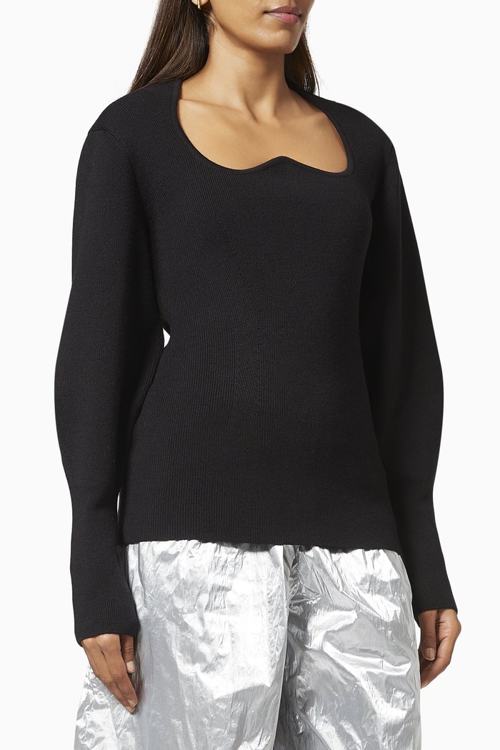 

Corset Neckline Top in Knit, Black