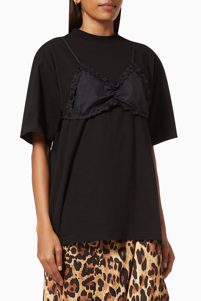 

Frilled Bra T-shirt in Cotton, Black