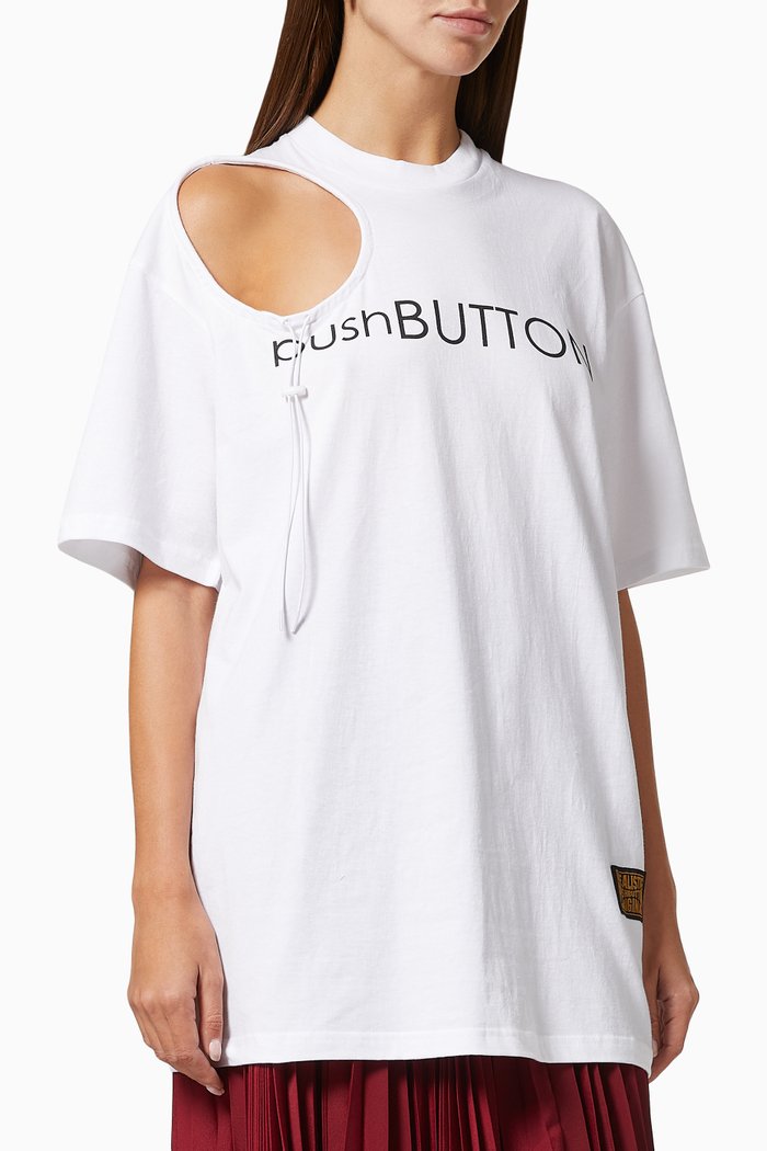 

Shirred Hole Logo T-shirt in Cotton, White