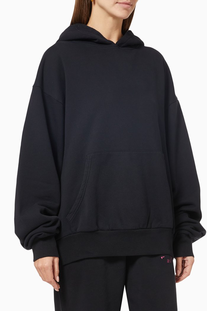 

Oversized Logo Hoodie in Organic Cotton Fleece, Black