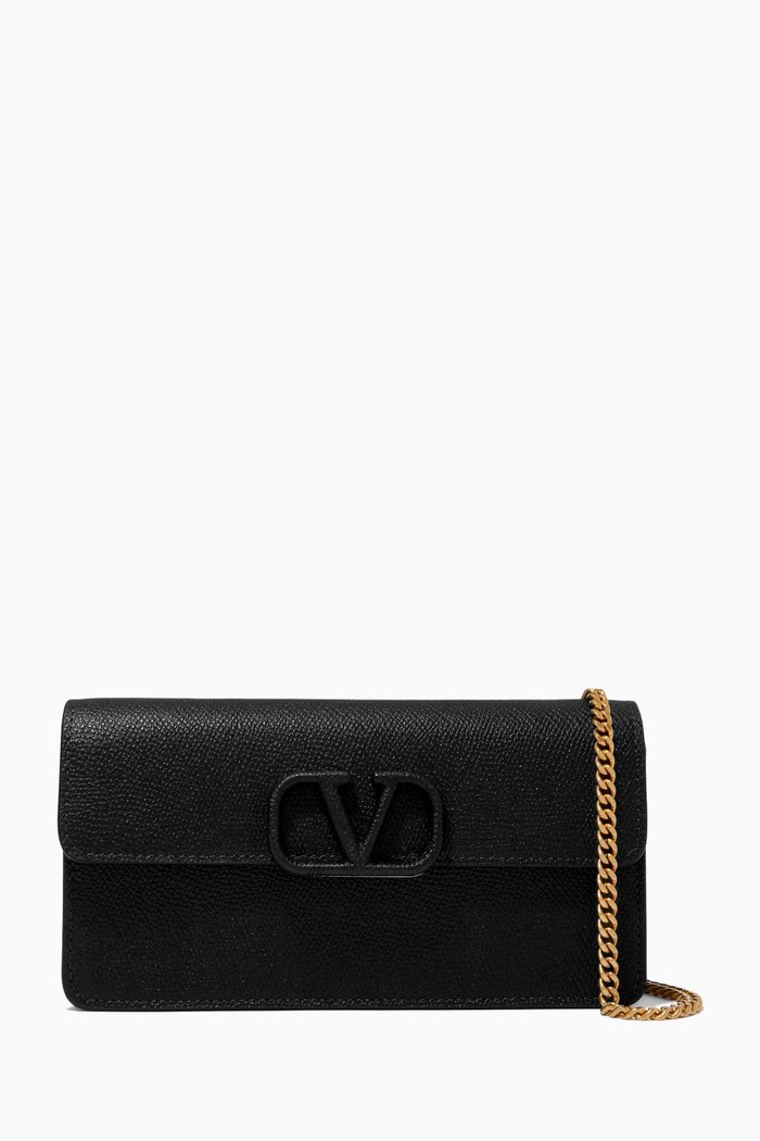 

Valentino Garavani VLOGO Chain Wallet in Grainy Calfskin, Black