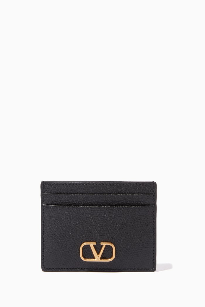 Valentino Garavani VLOGO Card Holder in Grainy Leather, Black